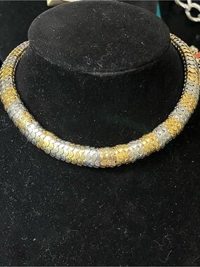 Kenneth Lane Vintage 2-Tone Snake Scale Choker Necklace 1800